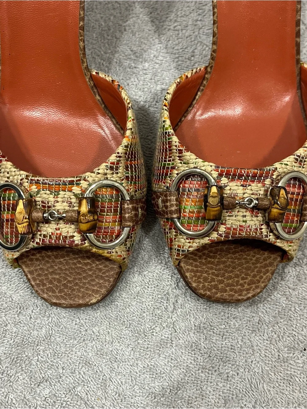 Gucci Multicolor Raffia Bamboo Horsebit Mules size 38 - Picture 9 of 11